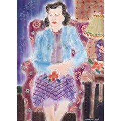 Colorful modernist watercolor by California artist Raymond Tom