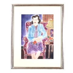 Colorful modernist watercolor by California artist Raymond Tom