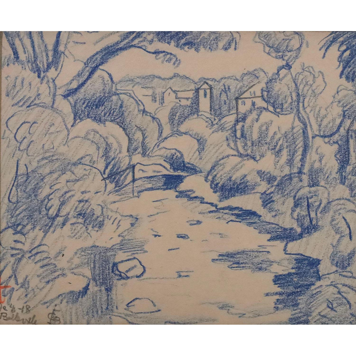 Disegno modernista americano dei primi anni di Belleville, nel New Jersey, realizzato da Oscar Bluemner
