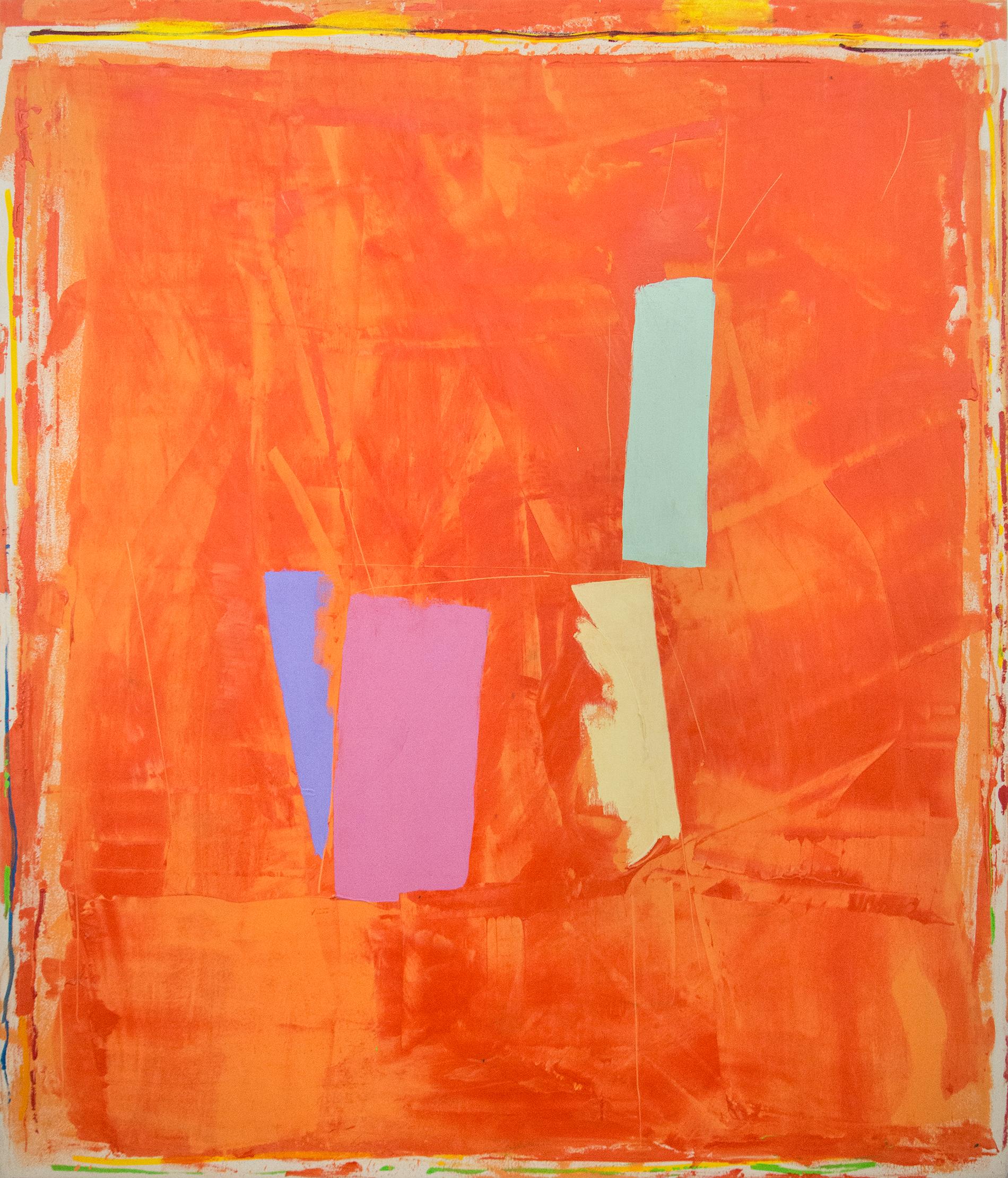 David Bolduc Abstract Painting - Abstraction in Orange - large, bold, gestural, postmodern, acrylic on canvas