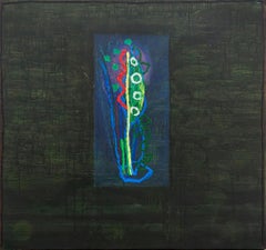 Chios - large, organic, white, red, green, abstract, acrylic on canvas