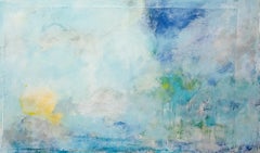 Through the Mist - cool, vibrant, textured, abstract, acrylic on canvas