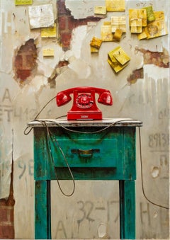 Red Phone - Vibrant still life oil on canvas