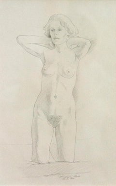 Mädchen kniend - weiblich, figurativ, nackt, Bleistiftzeichnung auf Papier