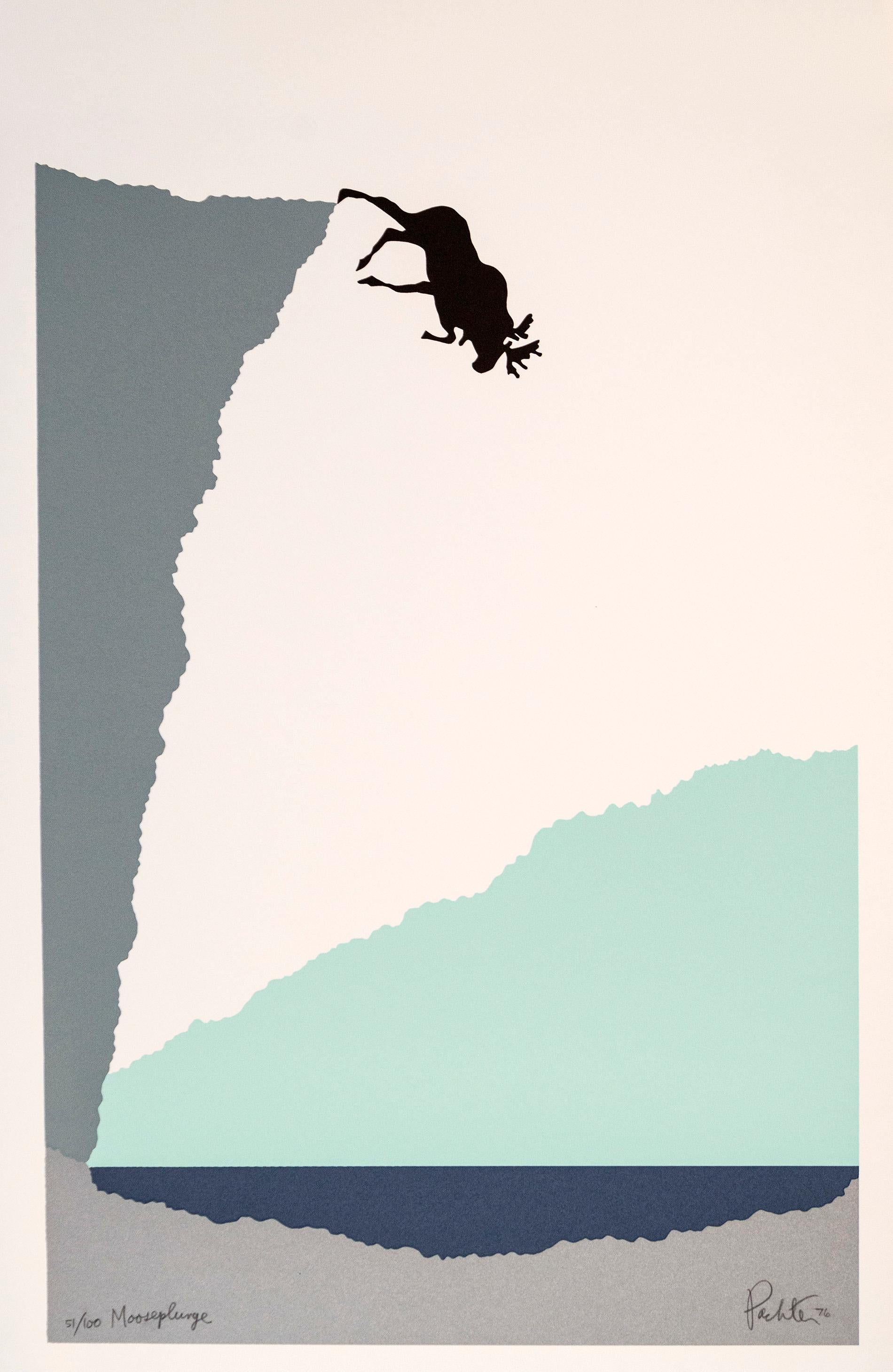 Charles Pachter Figurative Art - Mooseplunge, 1976 51/100 - figurative, playful, pop-art, serigraph limited print