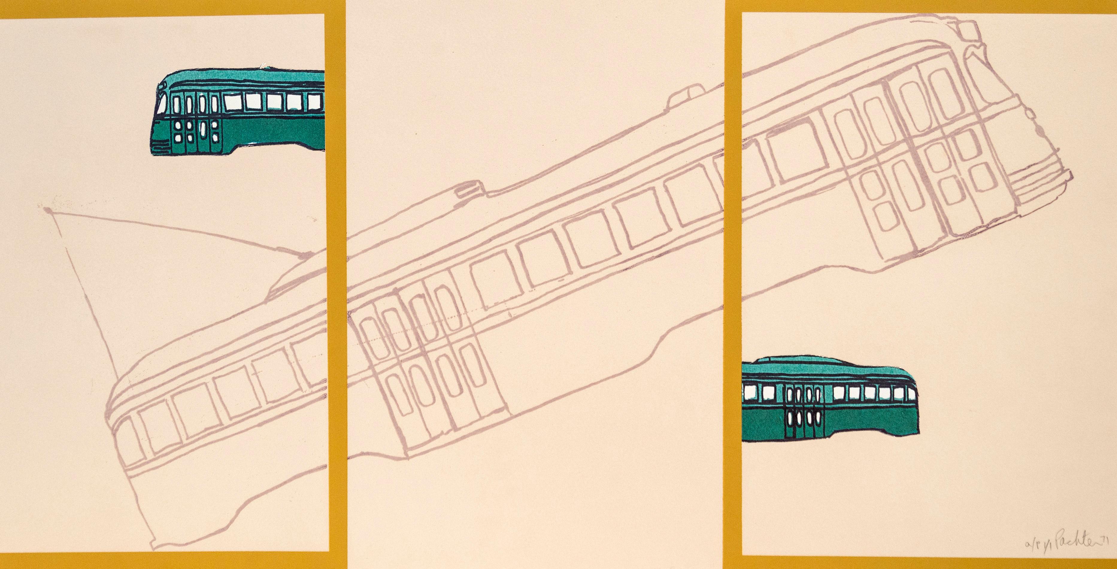 Charles Pachter Figurative Art - Streetcar Situation Green A/P 1/1 -figurative, playful, pop-art, limited edition