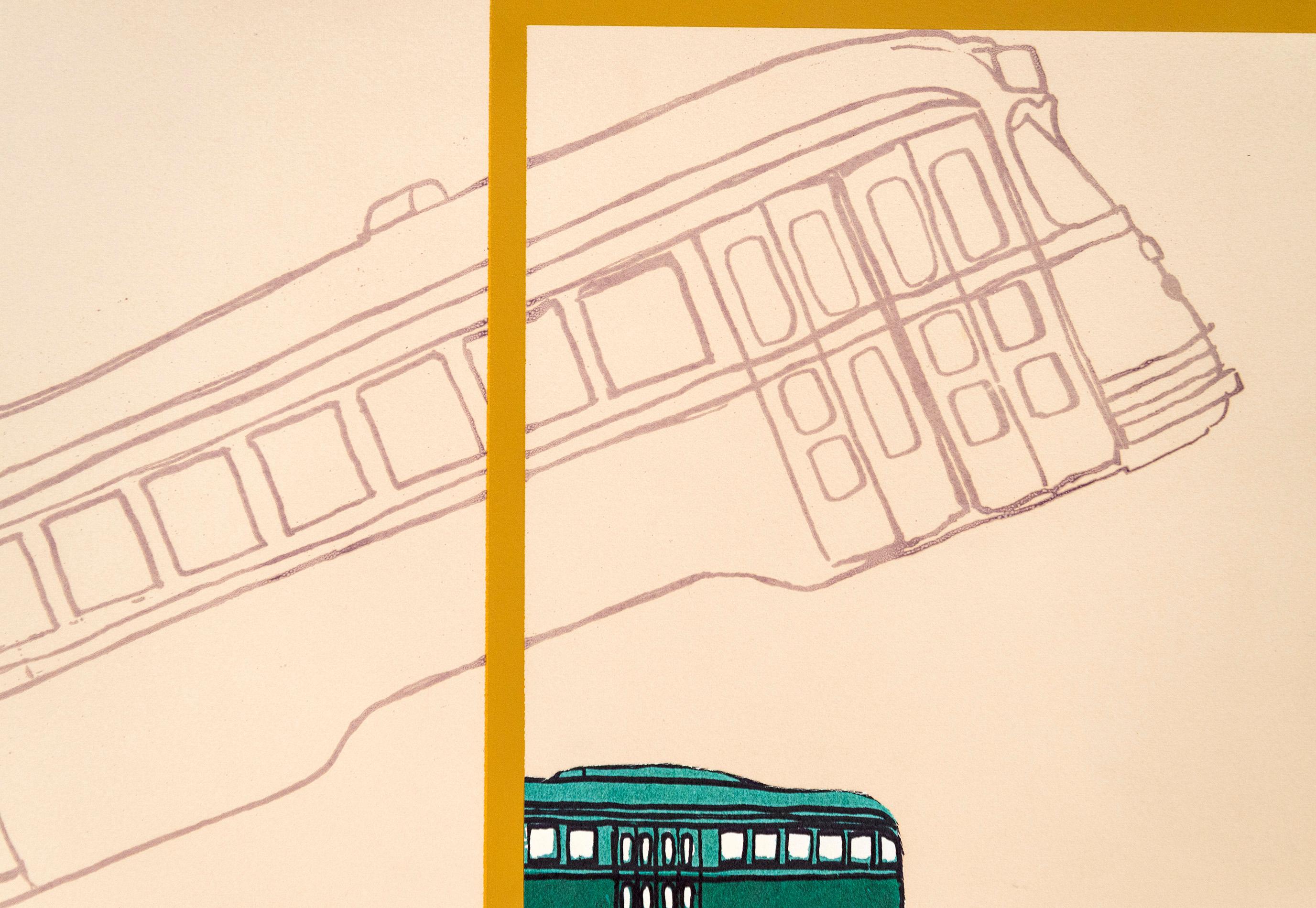 Streetcar Situation Green A/P 1/1 -figurative, playful, pop-art, limited edition For Sale 1