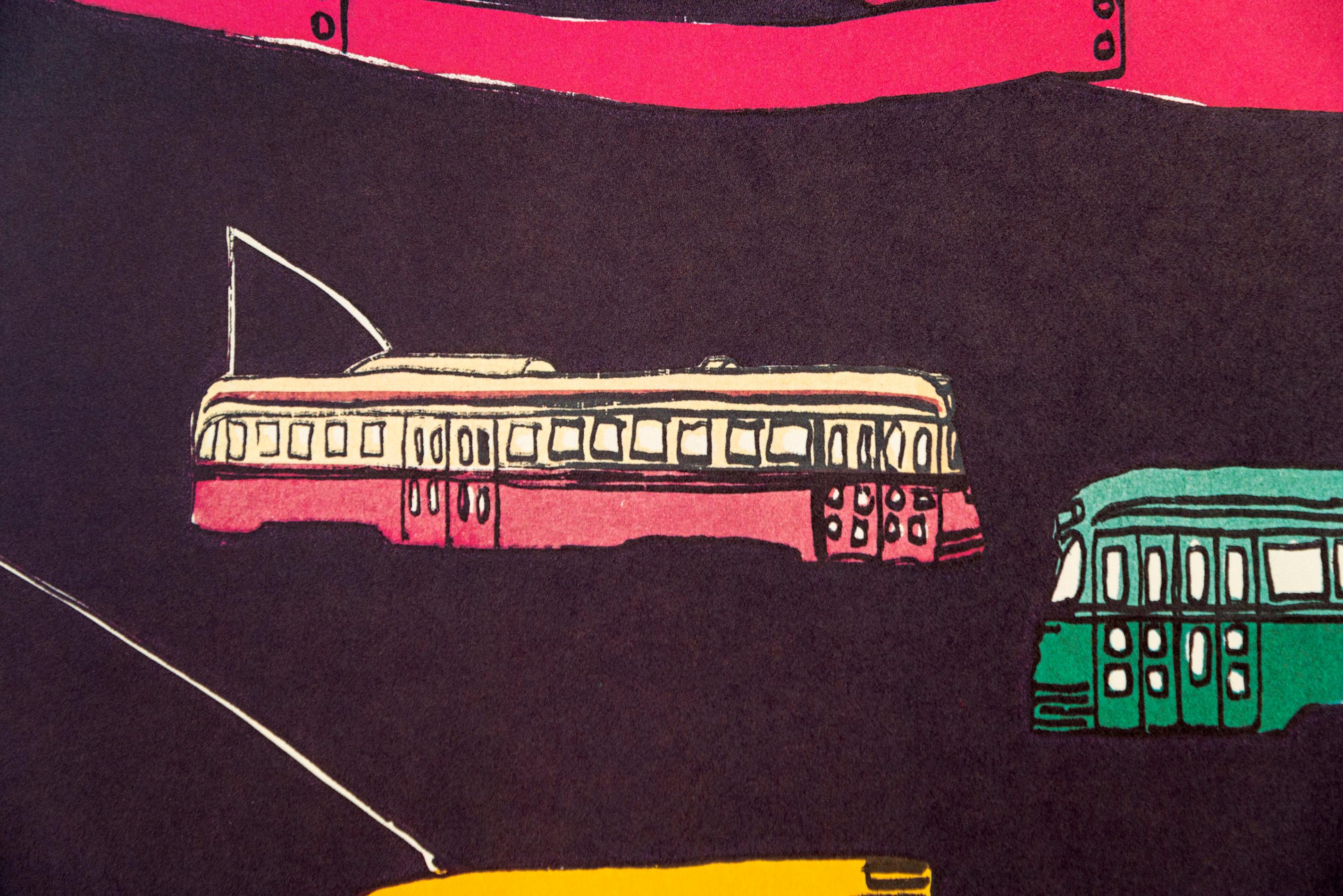 Streetcar Circus 5/20 - litografia figurativa, giocosa, pop-art, in edizione speciale - Figurative Print Marrone di Charles Pachter