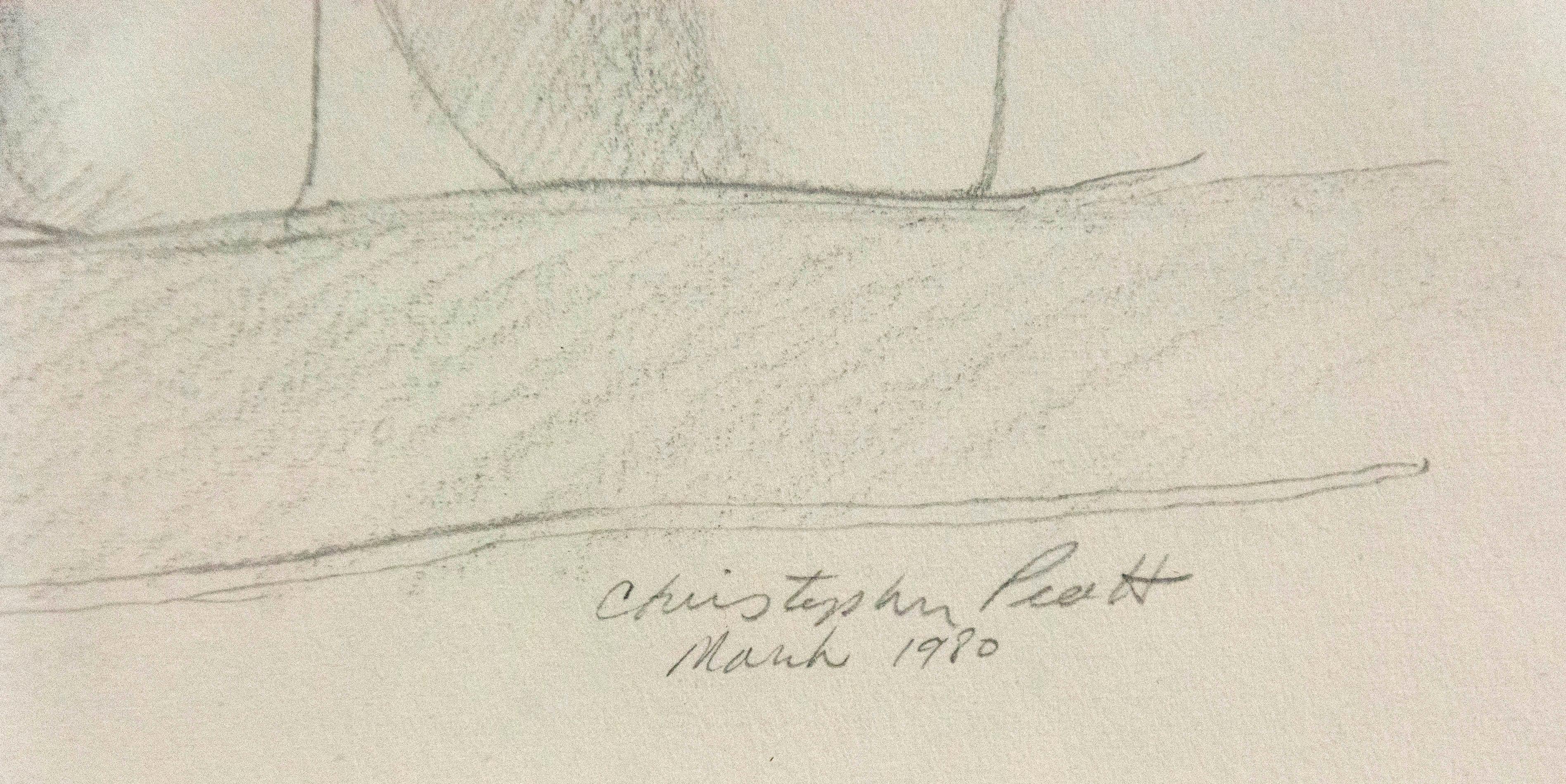 Si tratta di un classico disegno a matita. Una giovane donna, nuda, si inginocchia con le mani dietro la testa. La donna guarda lo spettatore in lontananza, con uno sguardo solenne.
Christopher Pratt, uno degli artisti canadesi più celebri e di