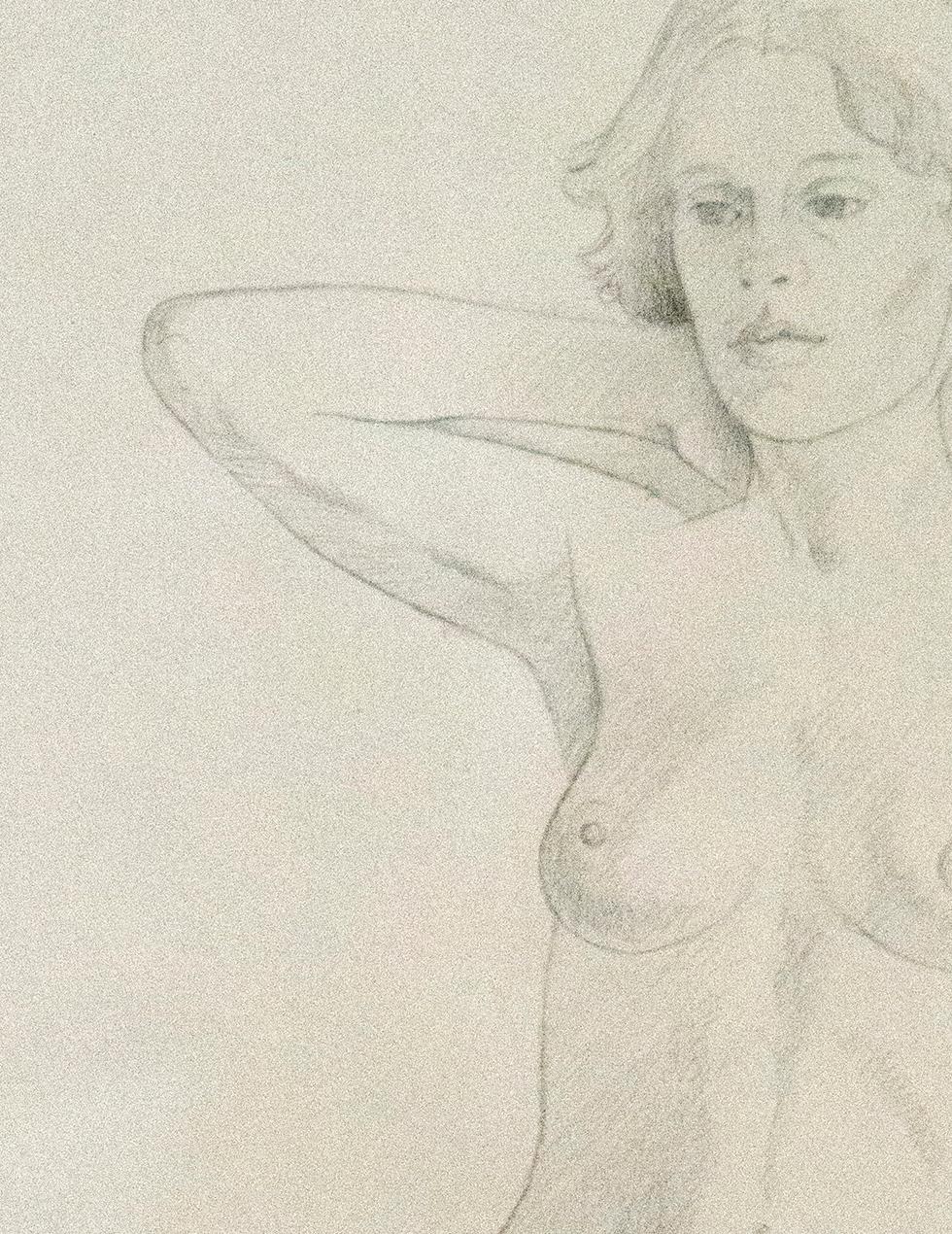 Girl Kneeling - female, figurative, nude, pencil drawing on paper For Sale 1