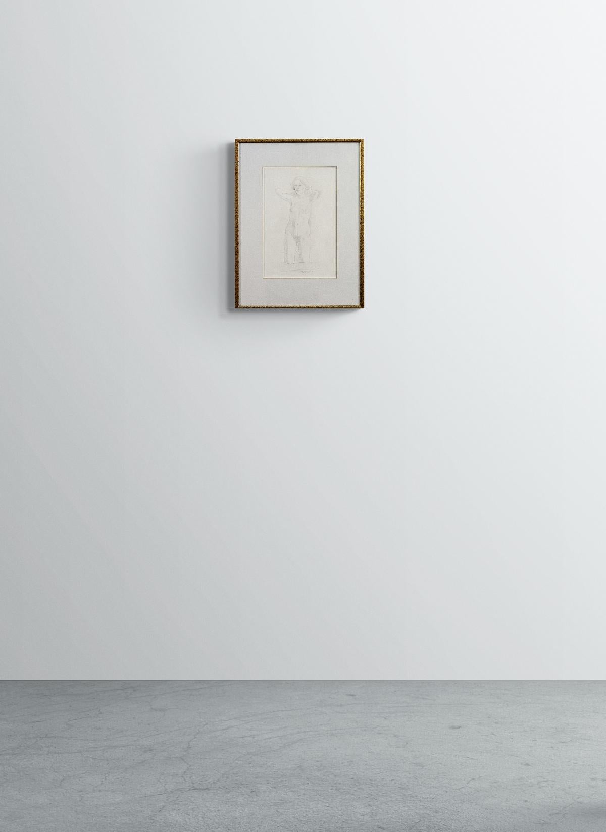 Girl Kneeling - female, figurative, nude, pencil drawing on paper For Sale 2