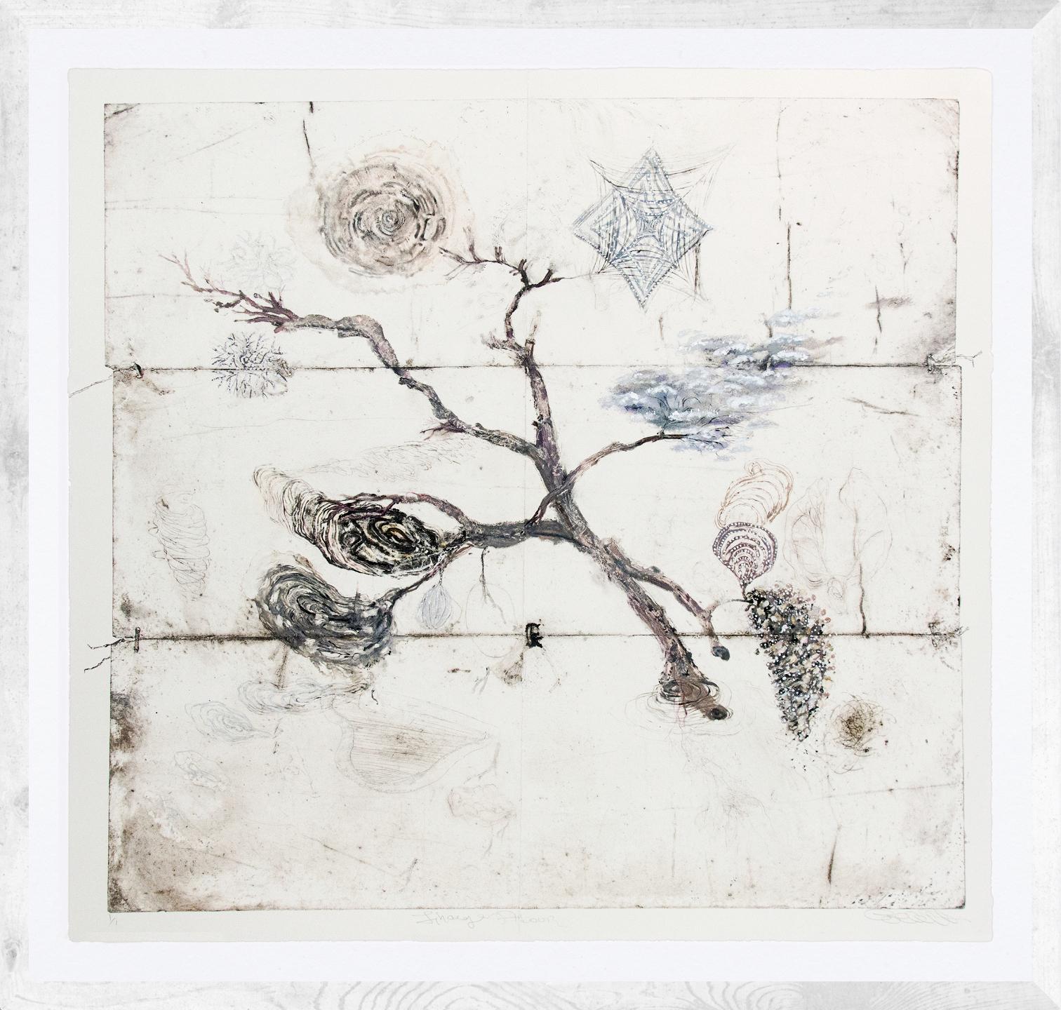 Lineage Arbour - dramatic, embossed, abstract, monoprint on archival paper - Contemporary Print by Susan Collett