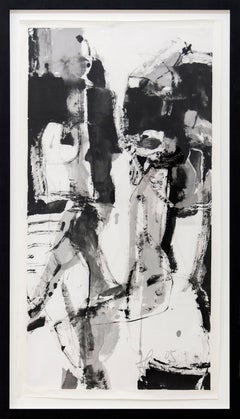 Citación - blanco, negro, figurativo abstraído, tinta pincelada sobre papel