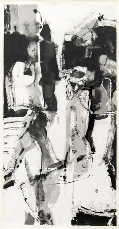 Zitation - schwarz, weiß, abstrahiert, figurativ, gebürstete Tinte auf Papier