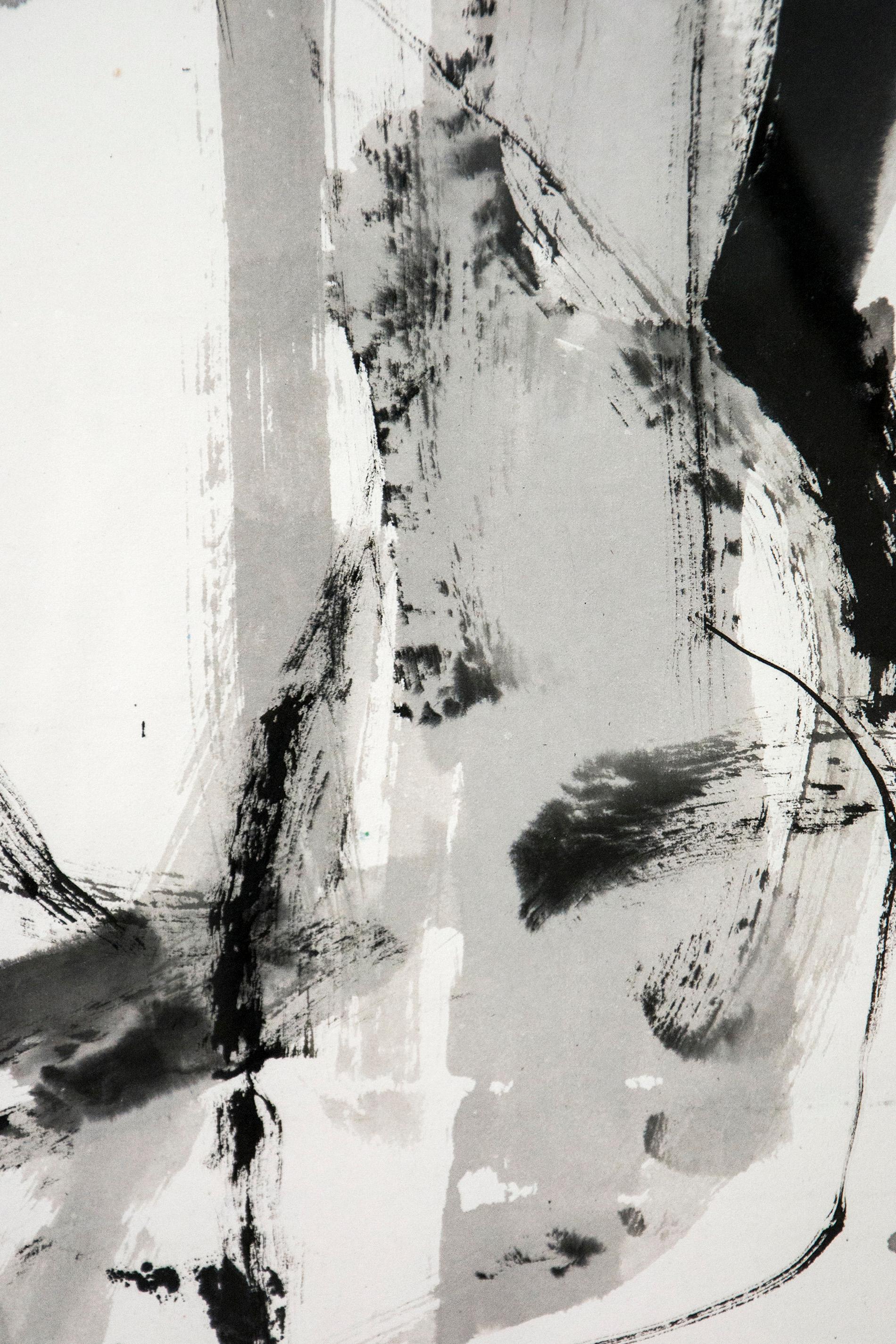 Whiting - noir, blanc, abstraction figurative, encre brossée sur papier en vente 3