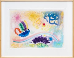 Improvvisazione con macchia rossa - contemporaneo, astratto, monoprint