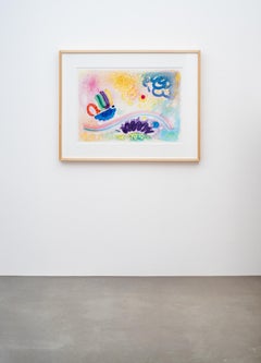 Improvisation with Red Spot - contemporary, abstract, monoprint