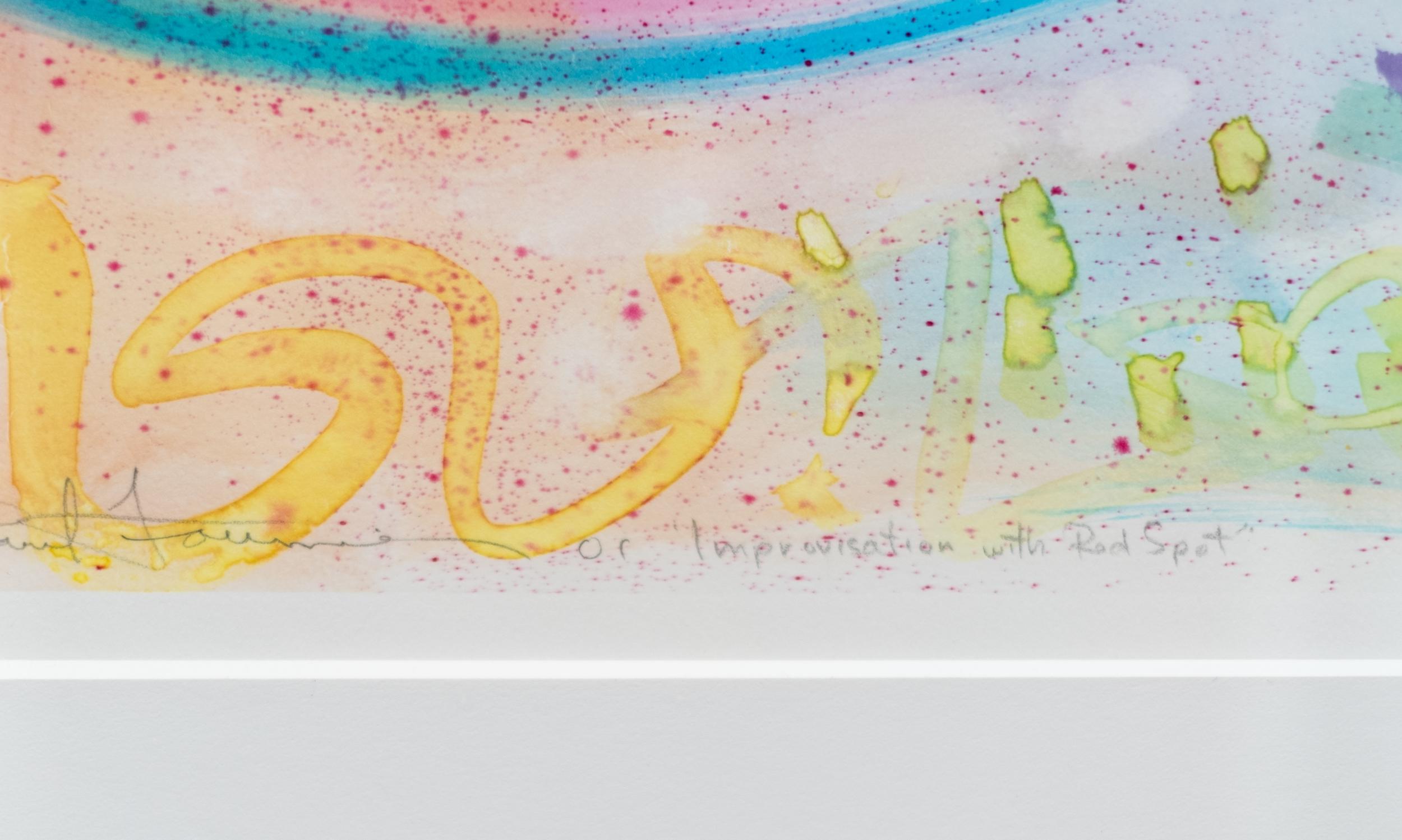 This is a unique contemporary abstract monoprint, its colors inspired by nature.

This composition by master colorist Paul Fournier is one of a kind. This monoprint was created by using a tool to force paint through a fine screen directly onto the