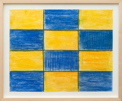 Grille au pastel (jaune, bleu) - contemporain, minimaliste, abstrait, pastel sur papier