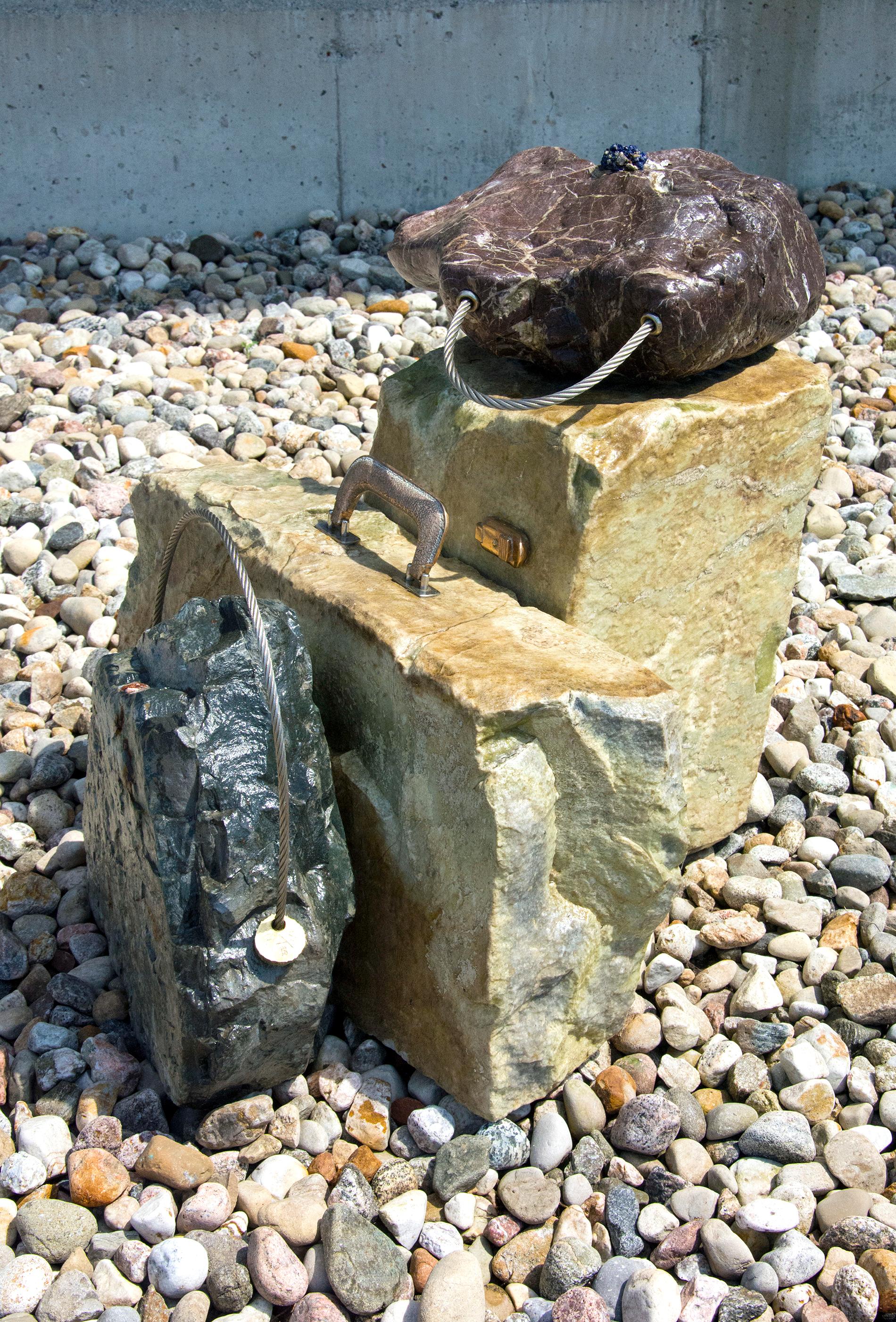 Travelling Sculpture Show III - grouping, stone, travel narrative installation 1