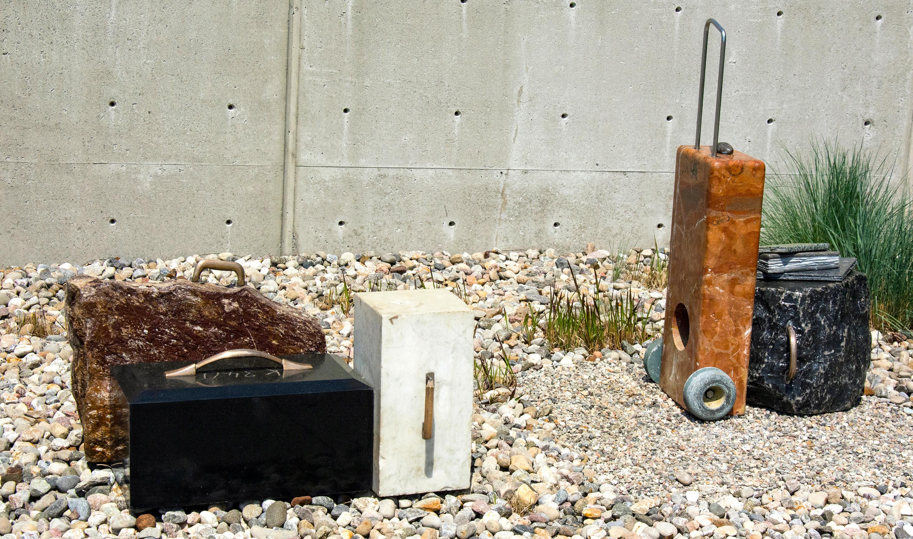 Travelling Sculpture Show III - grouping, stone, travel narrative installation 5