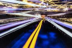 Aura - blue, yellow, white, abstract, street, photography on dibond