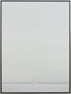 Stanbridge Church - minimalist, white, snowy, realist barn scene, acrylic canvas