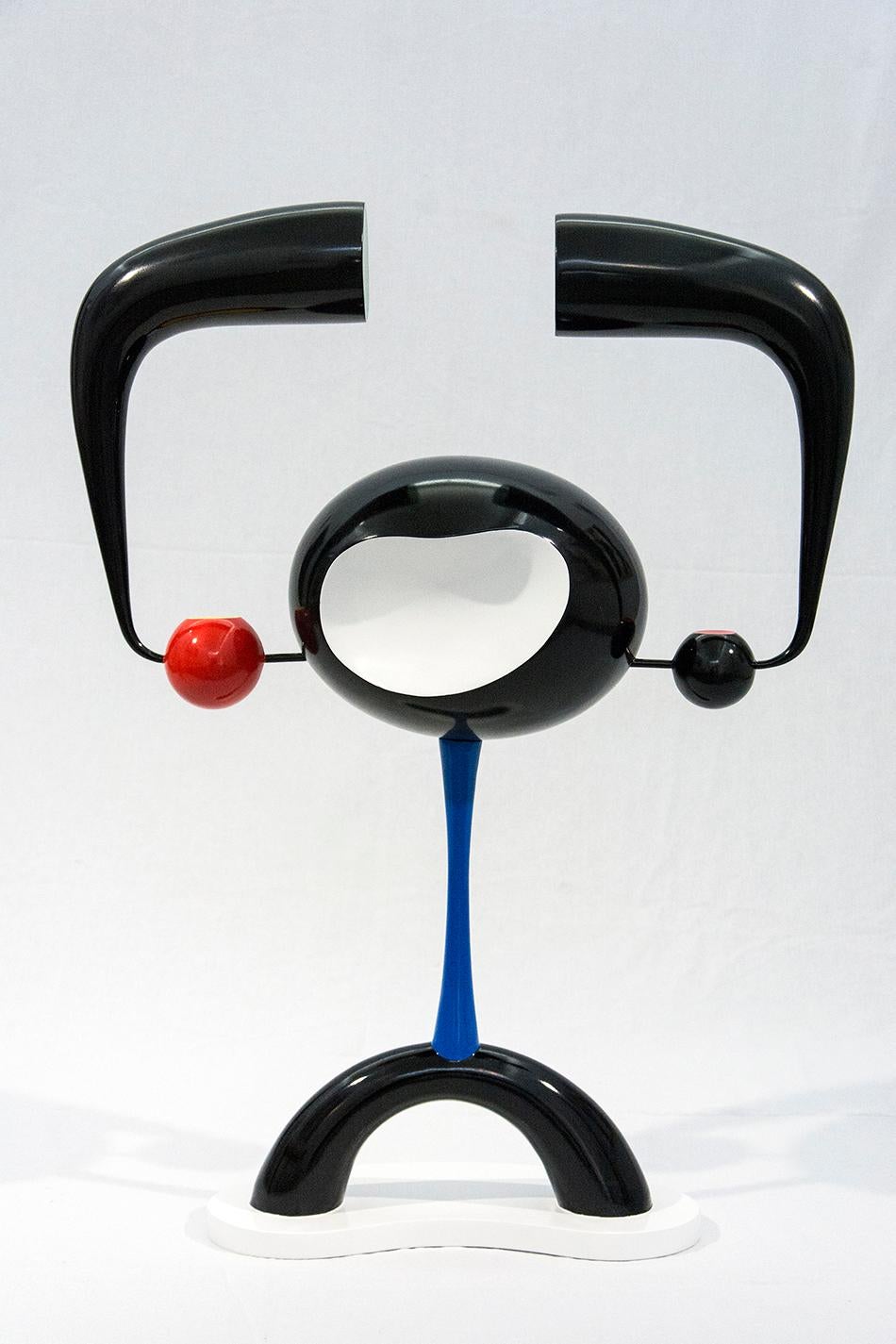 Benny Katz Abstract Sculpture - Arnold - playful body builder - black and white with red, yellow and green