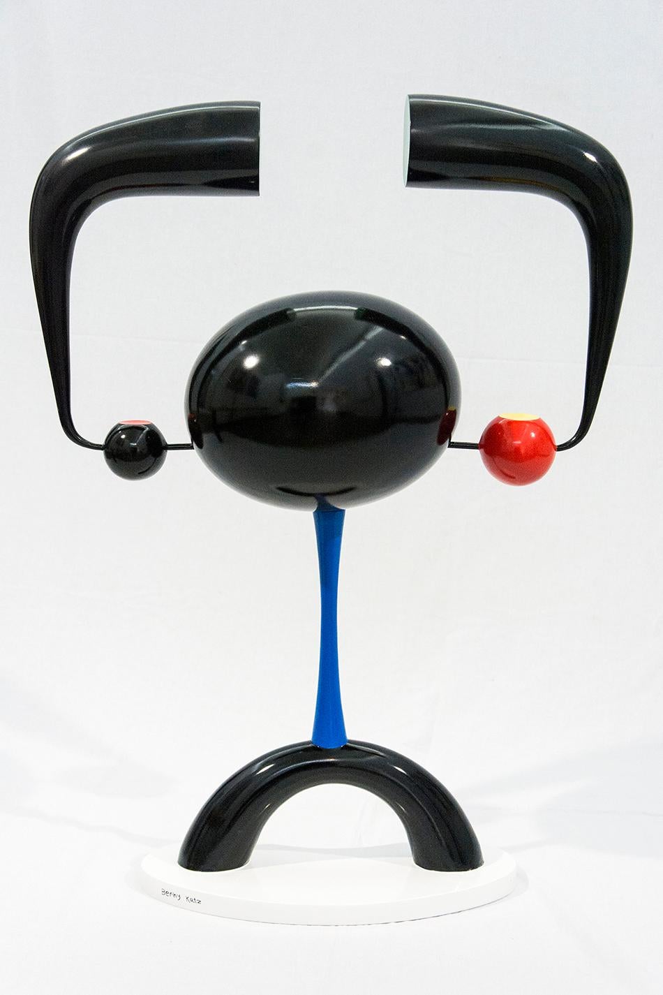 Arnold - playful body builder - black and white with red, yellow and green - Gray Abstract Sculpture by Benny Katz
