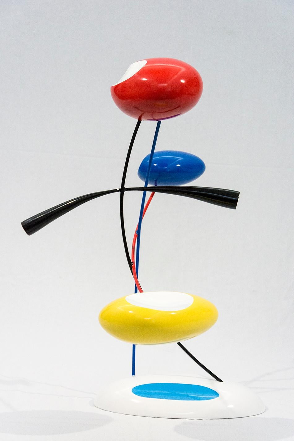 Benny Katz Abstract Sculpture - Flowers - playful abstract interior sculpture in red, blue, yellow and black