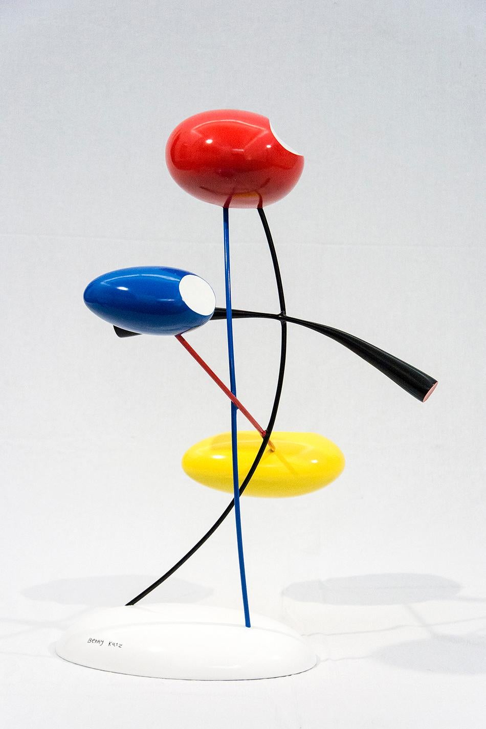 Flowers - playful abstract interior sculpture in red, blue, yellow and black - Sculpture by Benny Katz