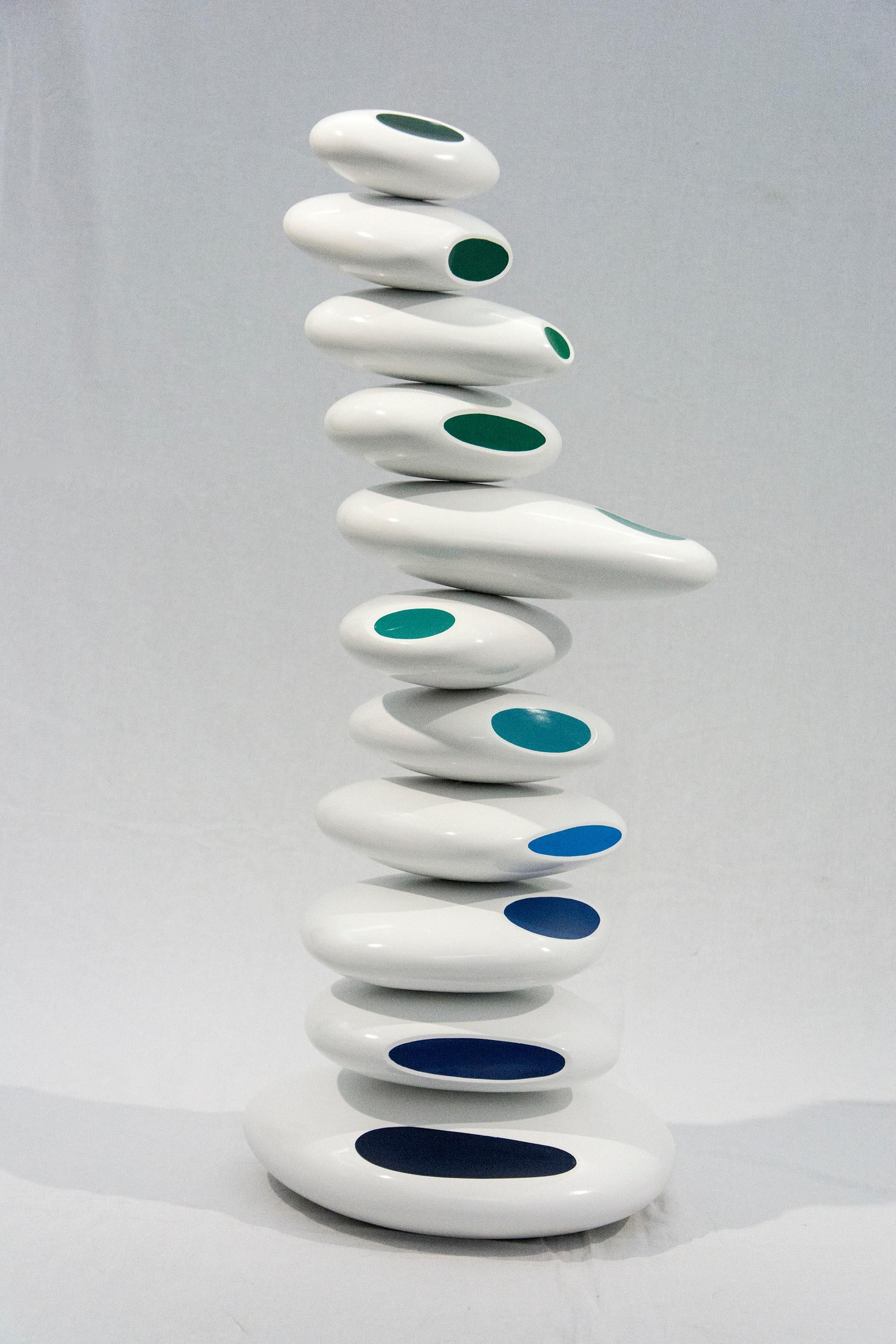 Ocean - small stacked sculpture of white ovals, with blue and green highlights