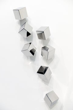 Change - multiple, polished stainless steel, cubes, abstract, wall sculpture