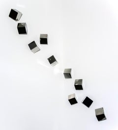 Change - multiple, polished stainless steel, cubes, abstract, wall sculpture