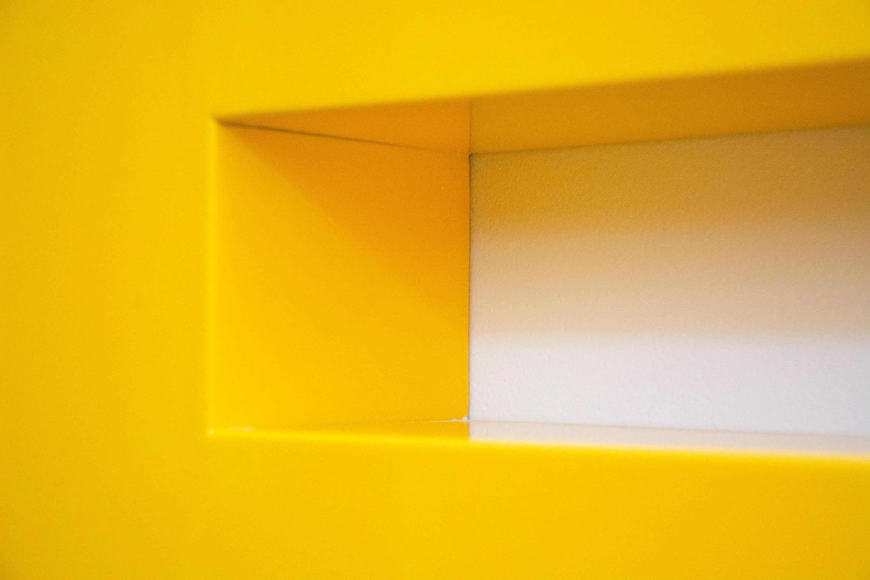 Foundations, Yellow - large, smooth, bright, glossy, abstract wall sculpture For Sale 1