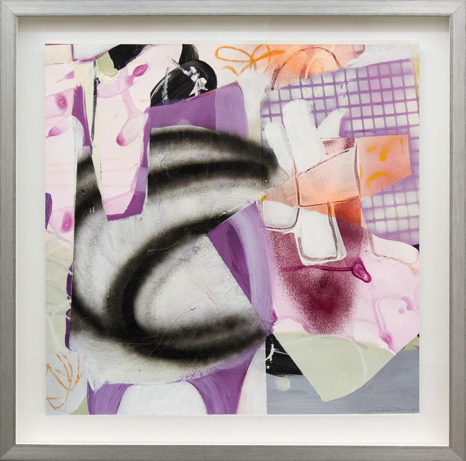 Fiona Ackerman Abstract Drawing - Composition No 18 - colorful collage in violet, peach, pink and tangerine