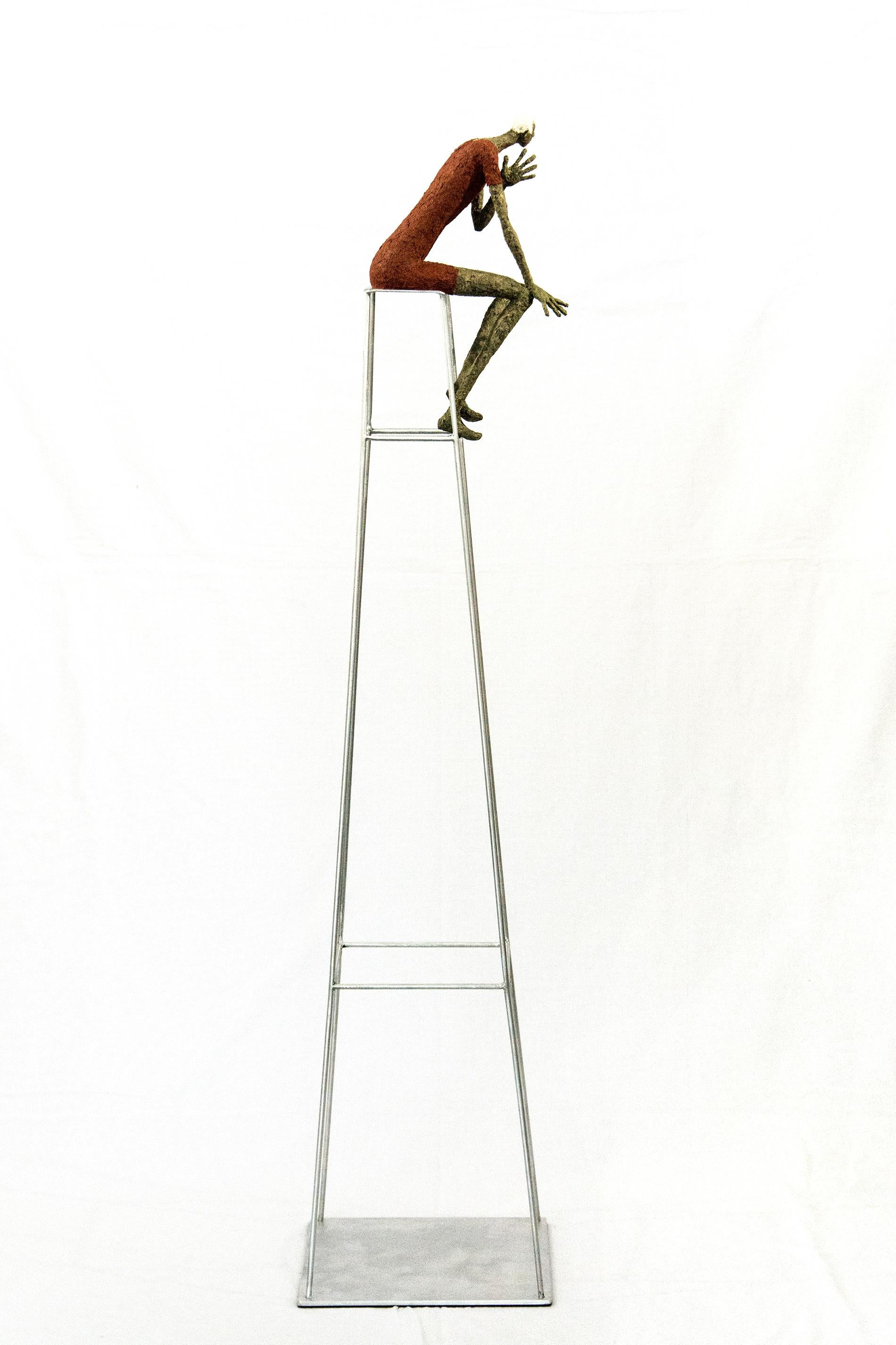 Swimmer - tall, expressive, textured, male, figurative, paper Mache sculpture - Contemporary Sculpture by Paul Duval