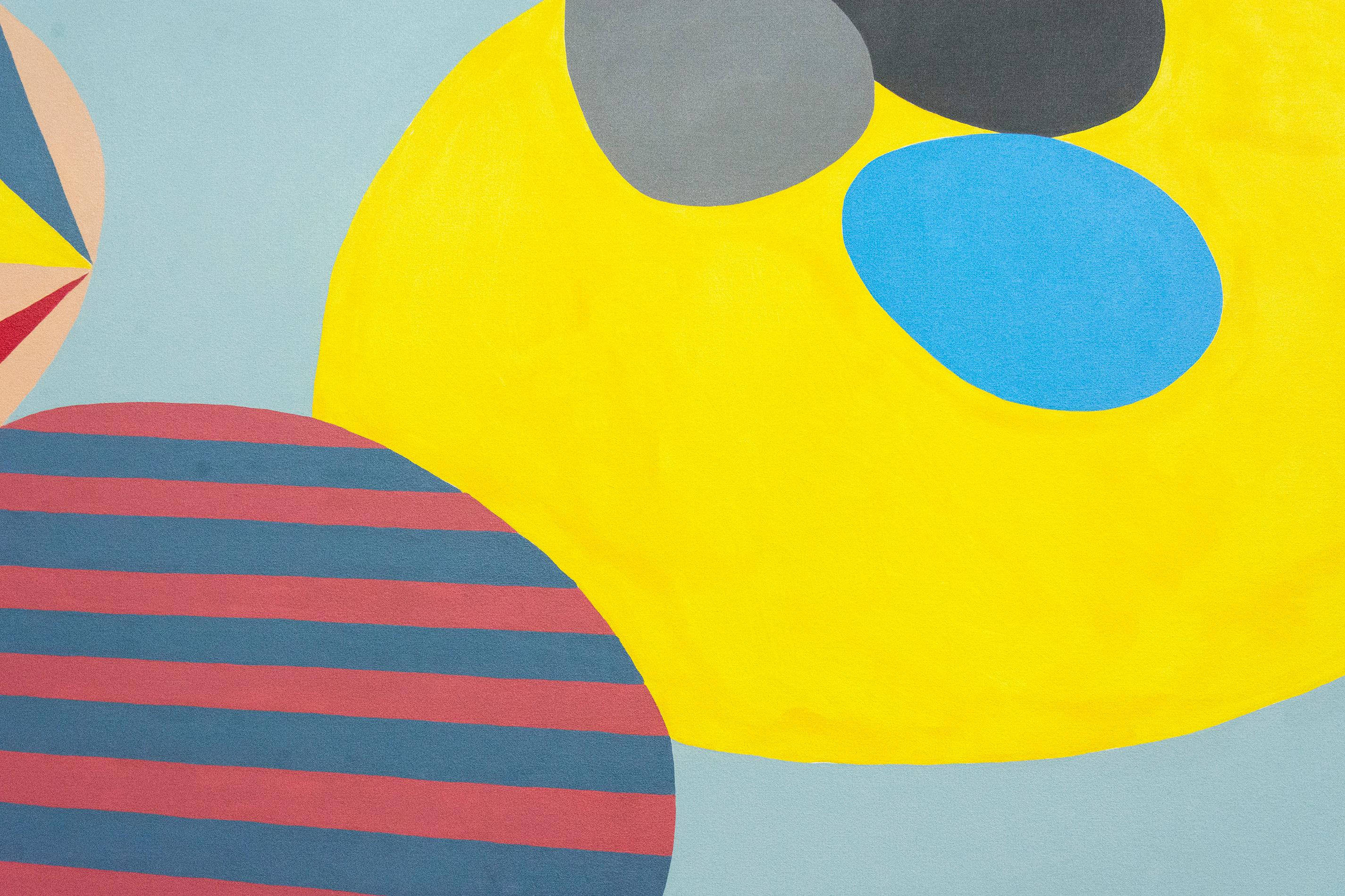 Room for Mystics 1 - Abstract oval shapes in peach, red, yellow and blue  - Contemporary Painting by Sandra Meigs