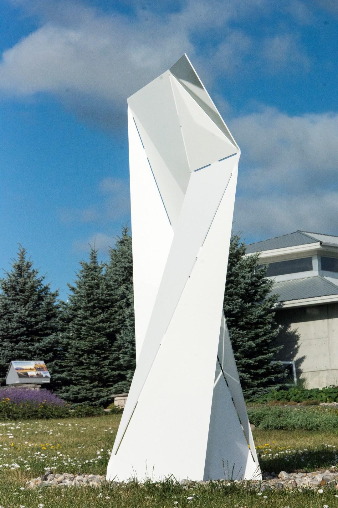 Rebus - large, white, minimalist inspired, powder coated steel outdoor sculpture - Contemporary Sculpture by Rocco Turino