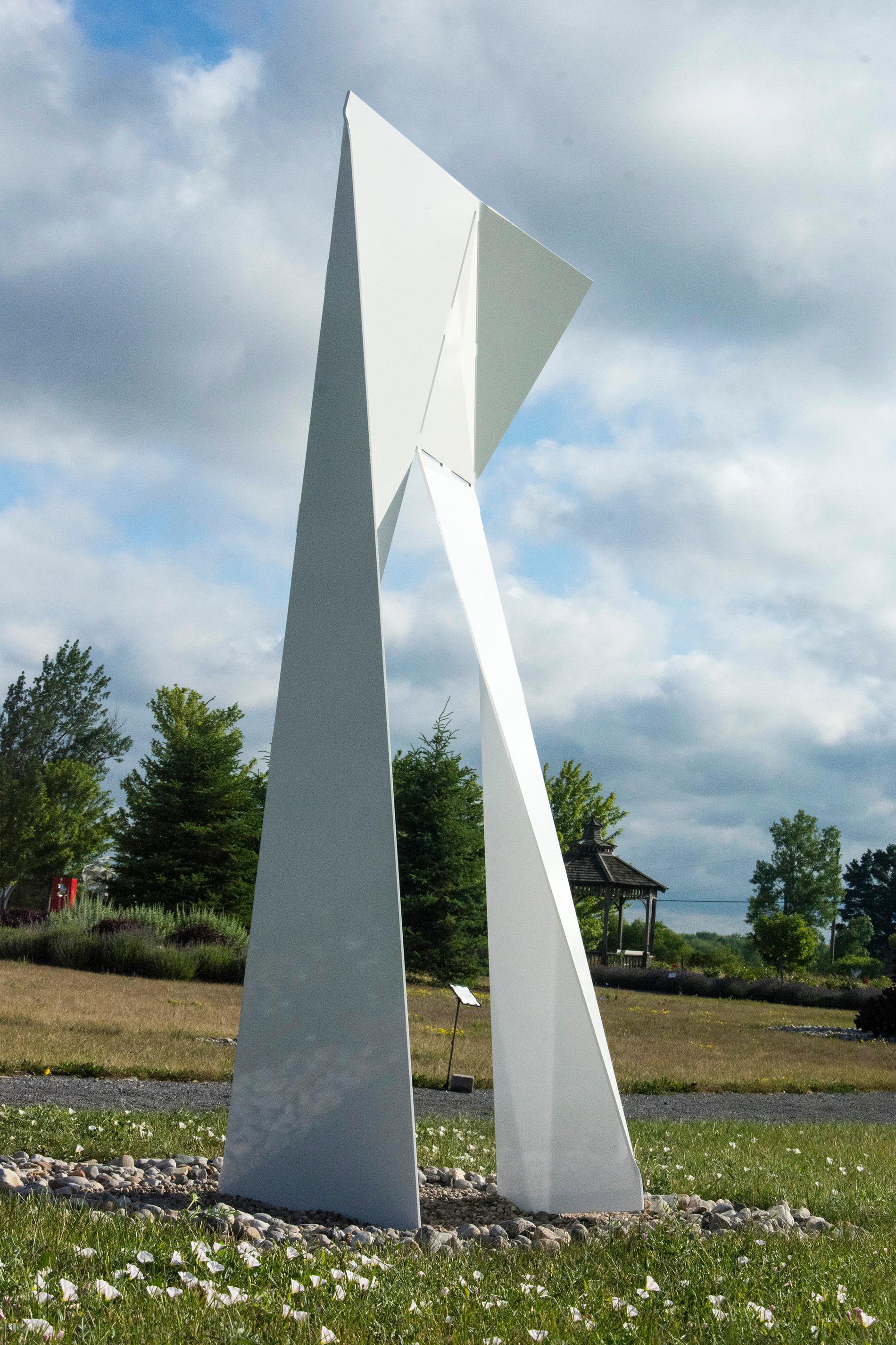 Rebus - large, white, minimalist inspired, powder coated steel outdoor sculpture - Gray Abstract Sculpture by Rocco Turino