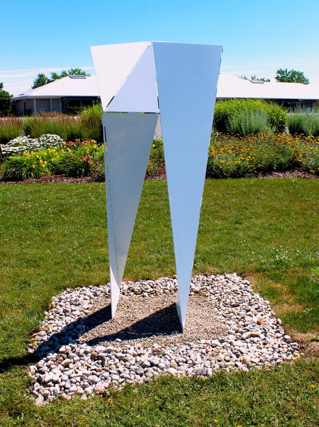 Rebus - large, white, minimalist inspired, powder coated steel outdoor sculpture 1