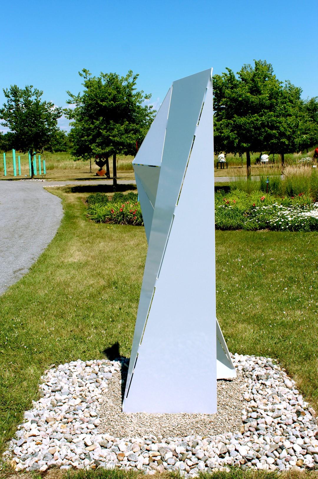 Rebus - large, white, minimalist inspired, powder coated steel outdoor sculpture 2