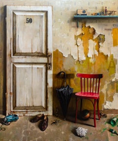 Door No 50 - bright, vivid detail, realist, interior, Ukrainian oil on canvas