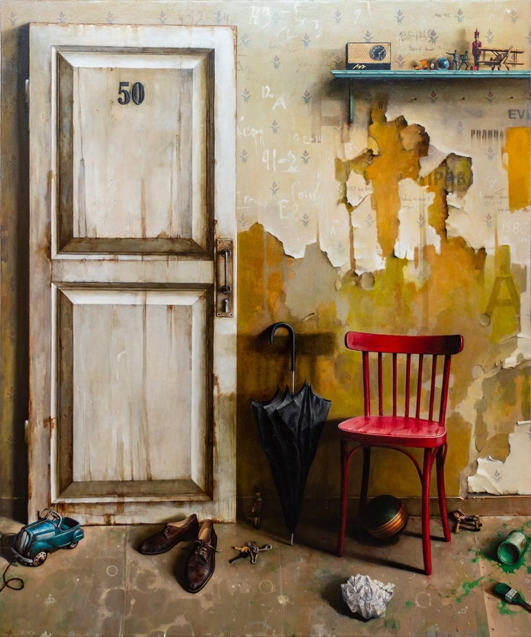 Dmitry Yuzefovich Interior Painting - Door No 50 - bright, vivid detail, realist, interior, Ukrainian oil on canvas
