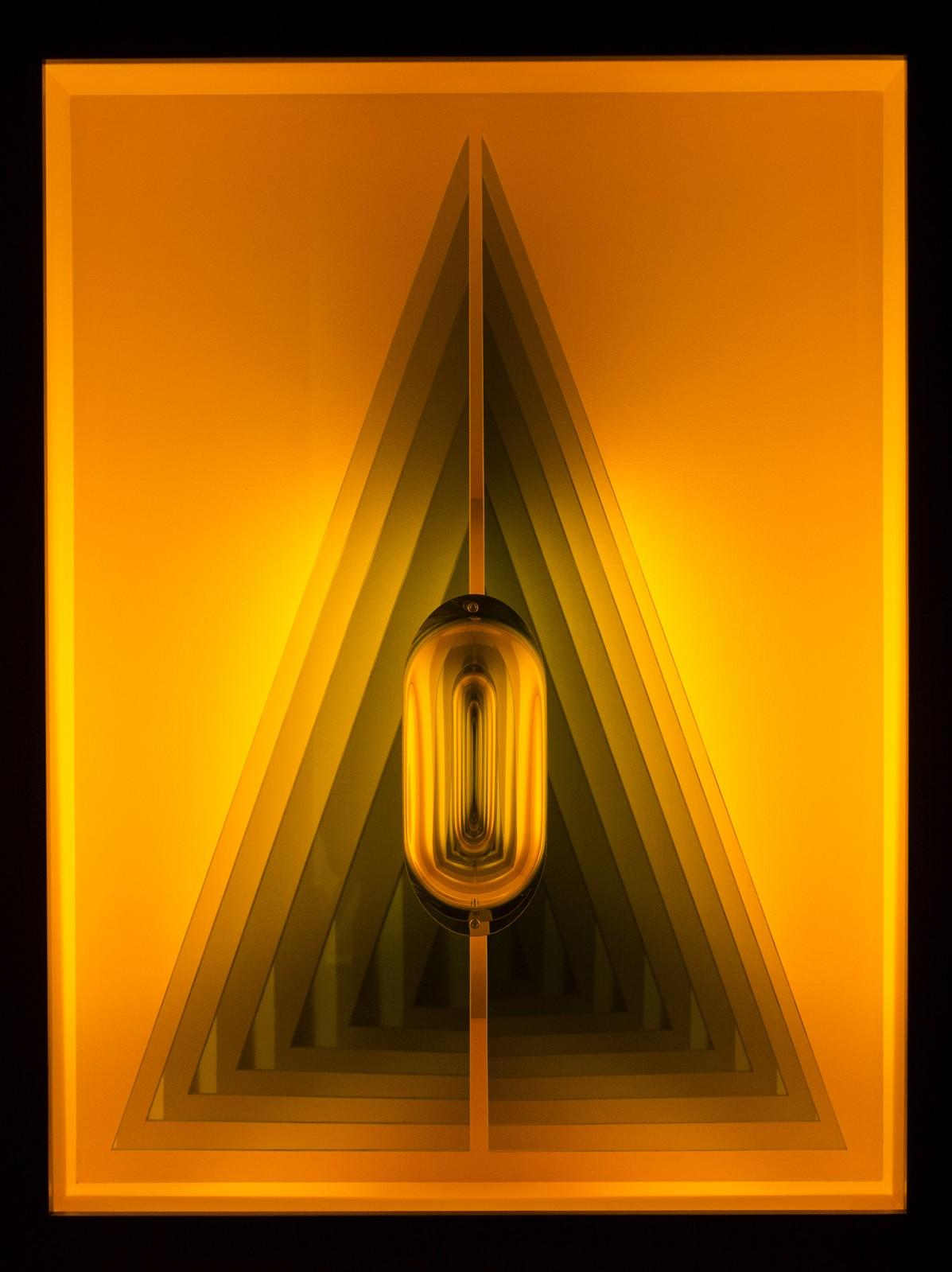 Acute Triangle - Illuminated geometric forms in amber yellow - Mixed Media Art by Kenneth Emig