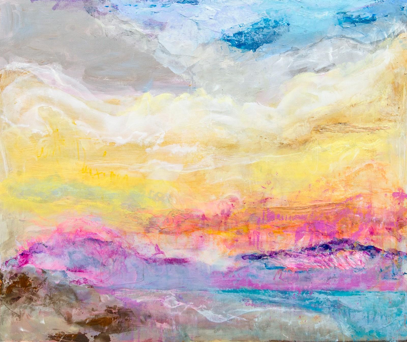 The Sun Set Her Pink - textured, vibrant, abstract, acrylic on canvas