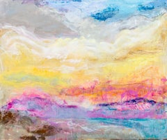 The Sun Set Her Pink - textured, vibrant, abstract, acrylic on canvas