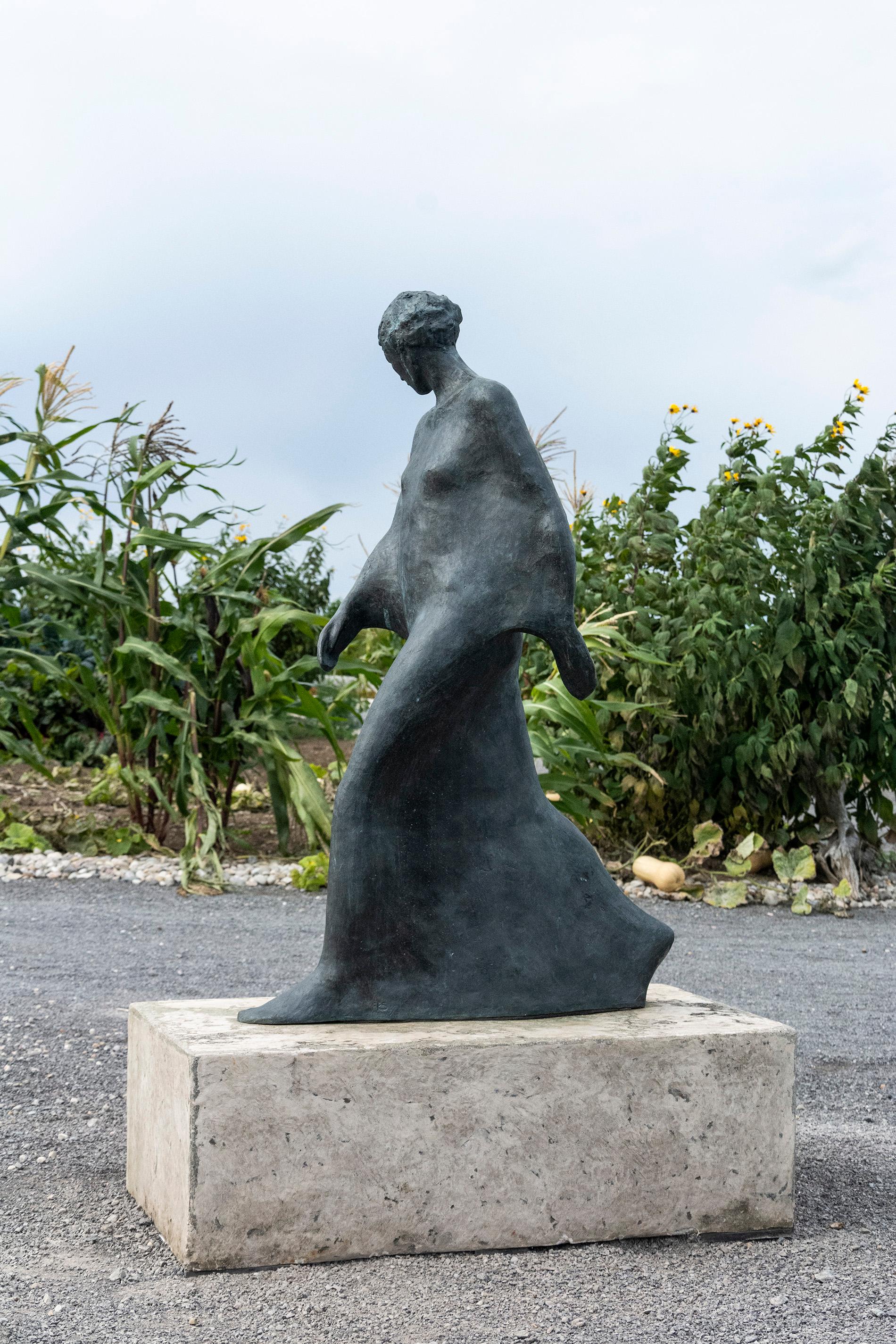En utilisant des formes simplifiées, l'artiste Frances Semple révèle l'essence émotive du mouvement dans cette sculpture en bronze d'une femme qui marche. 

D'une hauteur de 60 pouces, le personnage est grandeur nature. La sculpture porte les