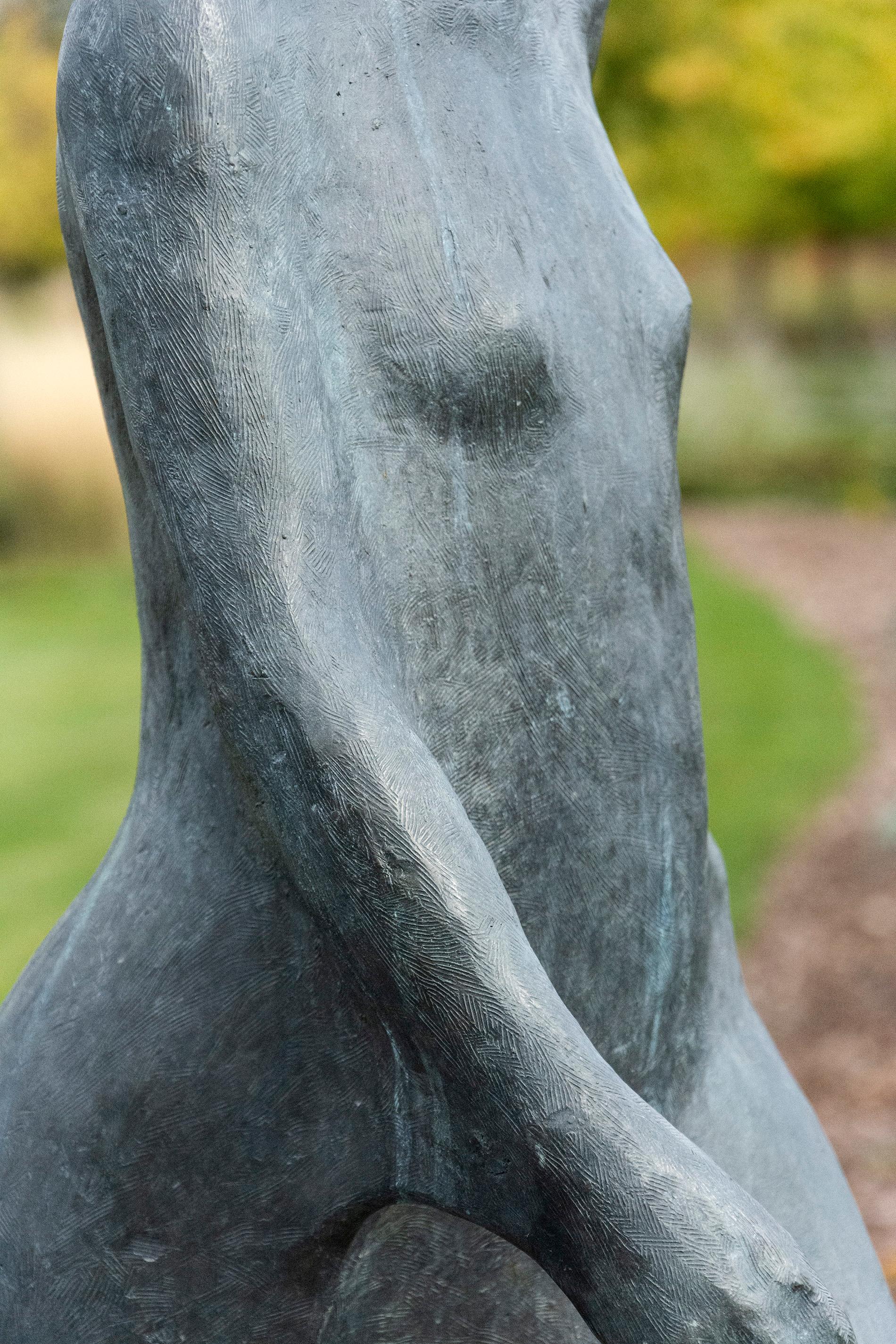 Mit vereinfachten Formen zeigt die Künstlerin Frances Semple in dieser Bronzeskulptur einer gehenden Frau die gefühlvolle Essenz der Bewegung. 

Mit einer Höhe von 60 Zoll ist die Figur lebensgroß. Die Skulptur ist vom Künstler mit den Initialen und
