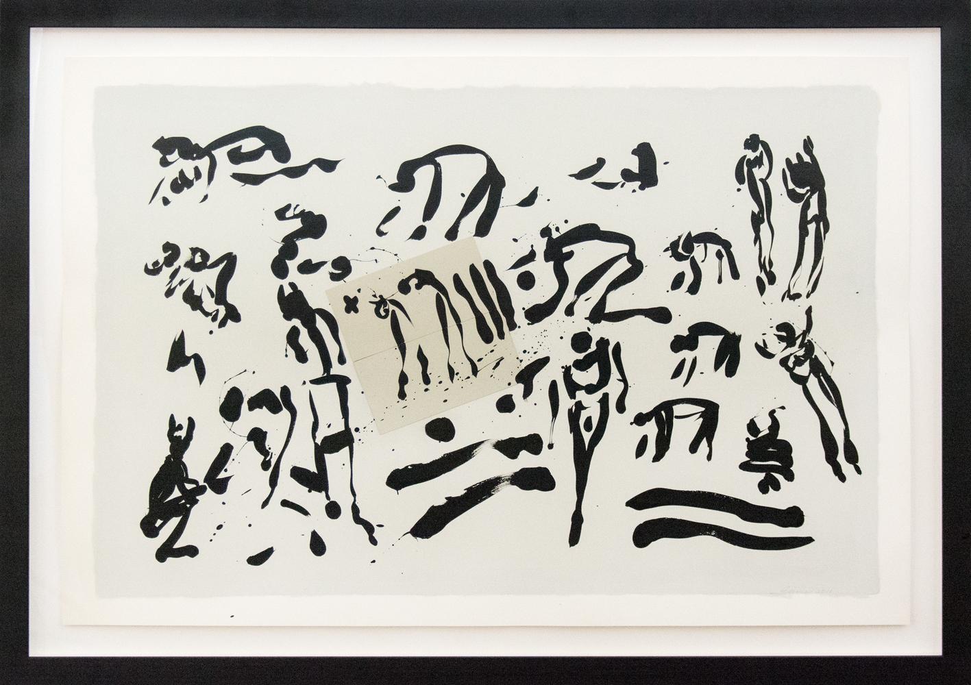 Lynne Fernie Figurative Art – Antonia's Line (für Marleen Gorris) – schwarz-weiß, abstrakte Tinte auf Papier